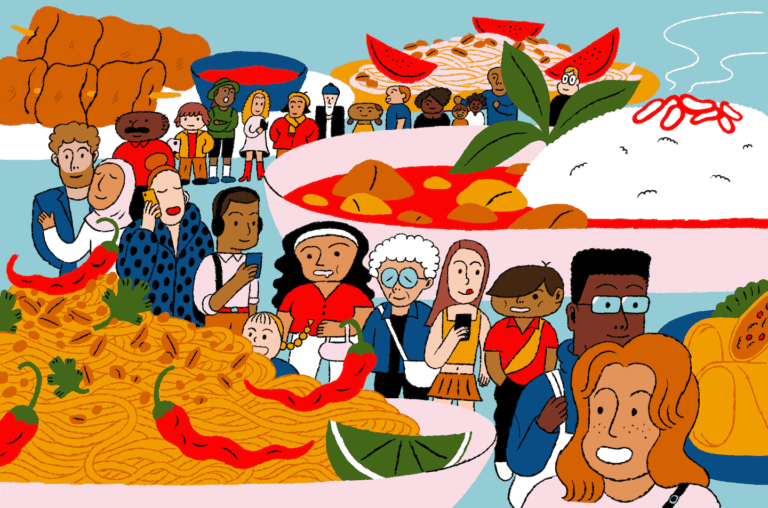 సెలవుల్లో ఉత్తమమైన ఆహారాన్ని కనుగొనడానికి లైన్లో నిలబడండి