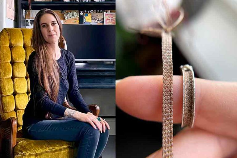 రిగ్బీ మహిళ మానవ జుట్టు నుండి నగలను తయారు చేసే వ్యాపారాన్ని నిర్వహిస్తుంది